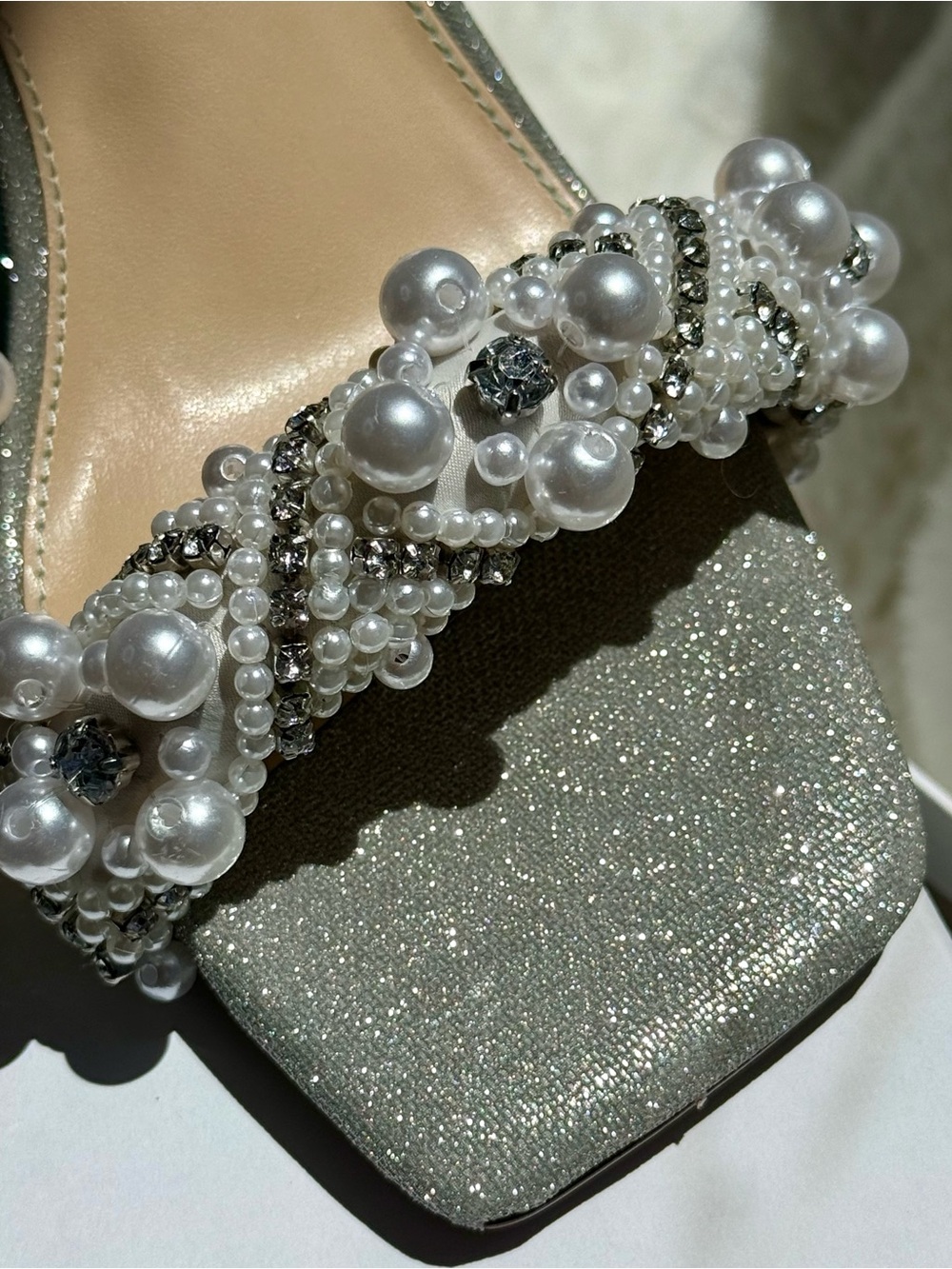 Betsey Johnson Silver Pearl & Crystal Embellished Heel